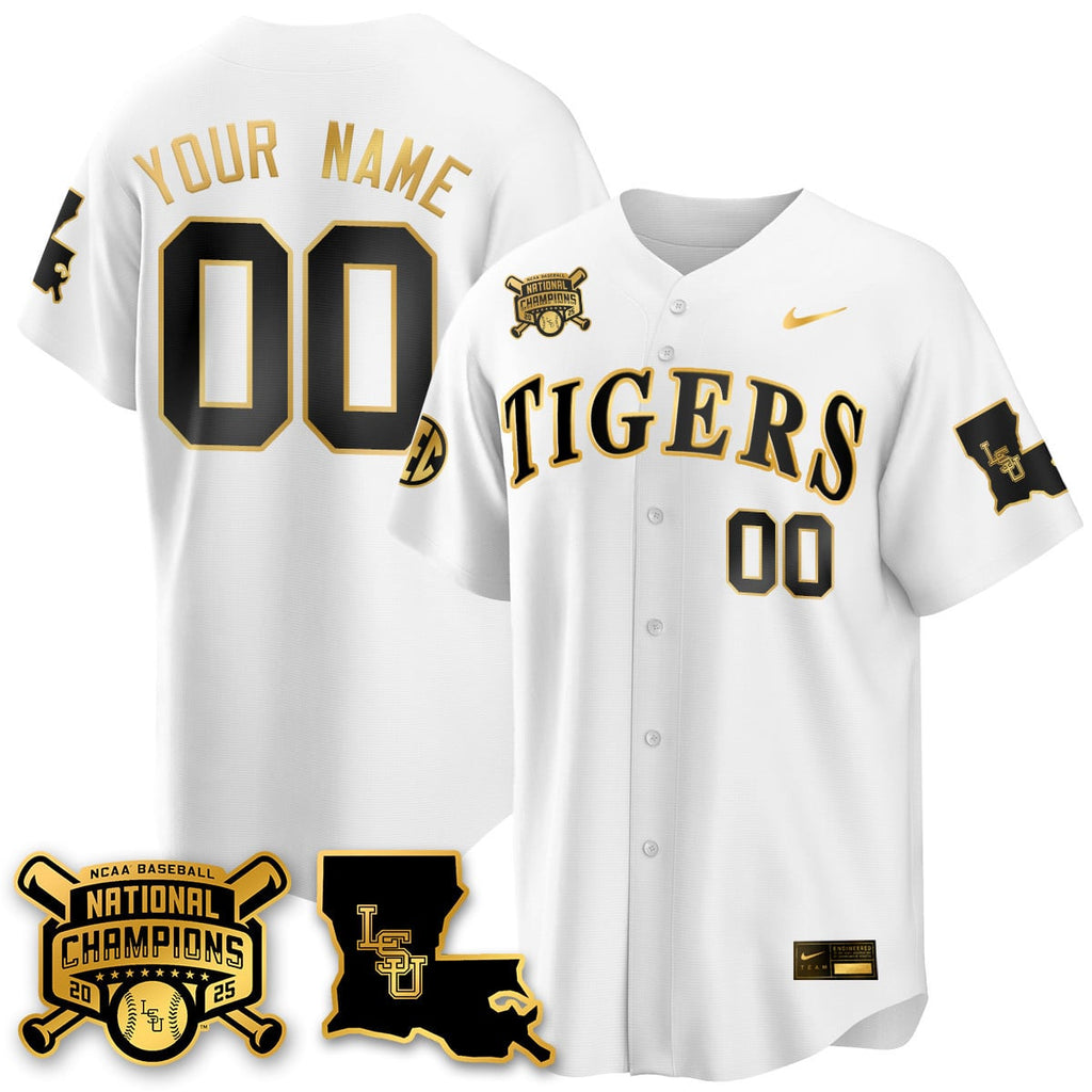 Men's LSU Tigers 2025 World Series Champions Limited Gold Jersey - All Stitched