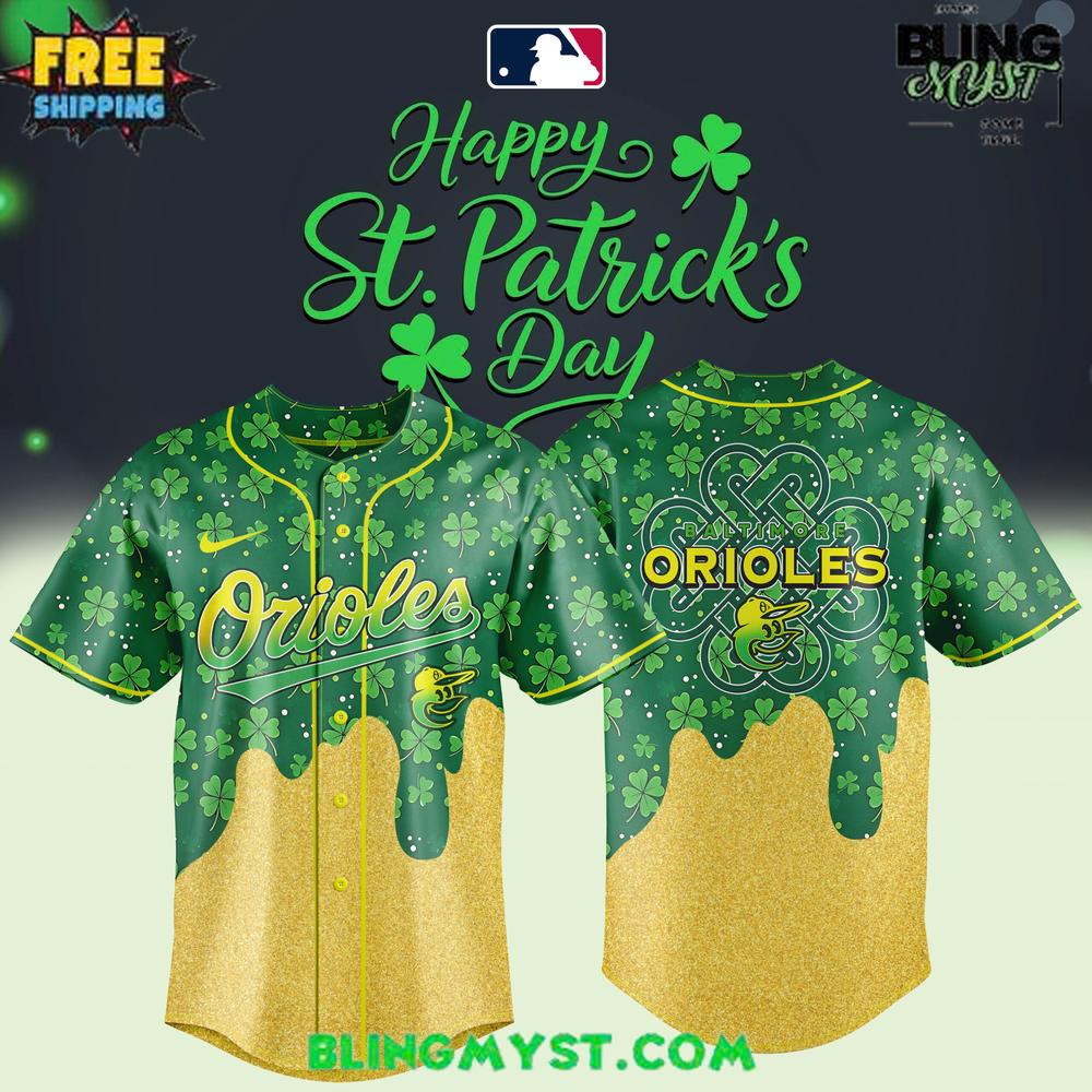 Baltimore Orioles St. Patrick’s Day Baseball Jersey – Lucky Gold Drip Edition