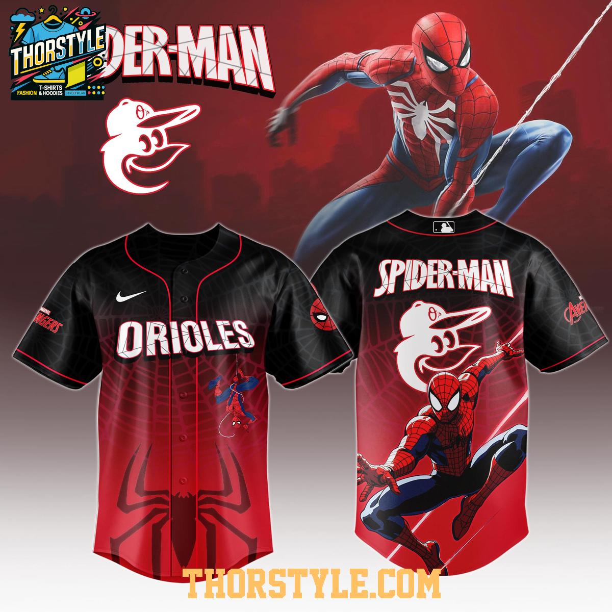 Baltimore Orioles x Spider Man Game Night 2025 The Hero Baseball Jersey