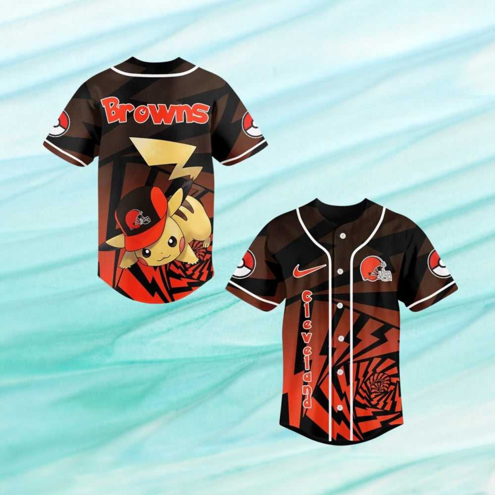 Cleveland Browns 2025 Pokemon Trainers Pikachu Fight Baseball Jersey