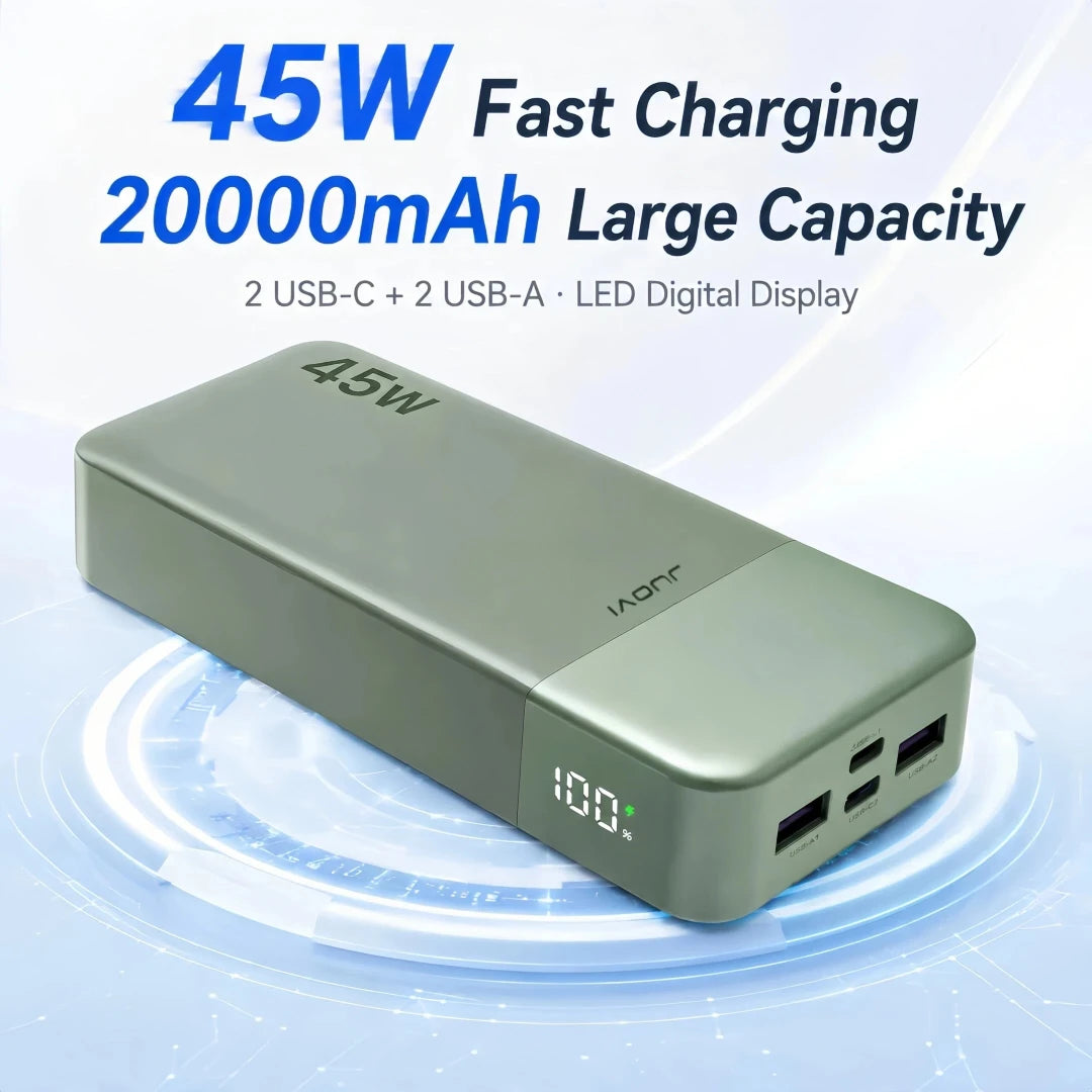 JUOVI 20000mAh Power Bank PD3.0 QC4.0 Fast Charging 45W Laptop Portable Charger LED Display For iPhone17 Sansung Outdoor Travel