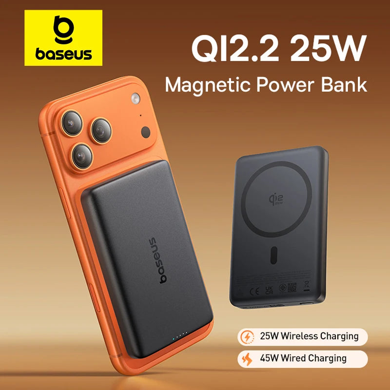Baseus Qi2.2 25W Power Bank 10000mAh Magnetic Wireless Charging PD 45W USB-C Power Bank For iPhone 17 16 Pro Max Samsung S25