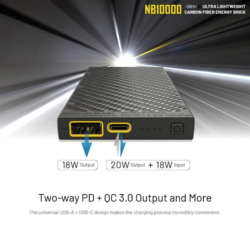 NB10000 GEN2 10000mAh Ultra Lightweight 18W PD Fast Charging Power Bank for IPhone for HUAWEI Carbon Fiber Portable Charger