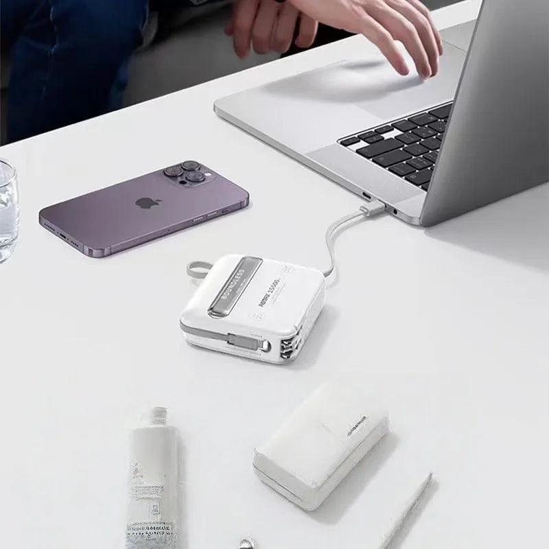 45W 15000mAh Fast Charging Power Bank with Built-in Cable Plug Compatible with Laptops 3C Certified