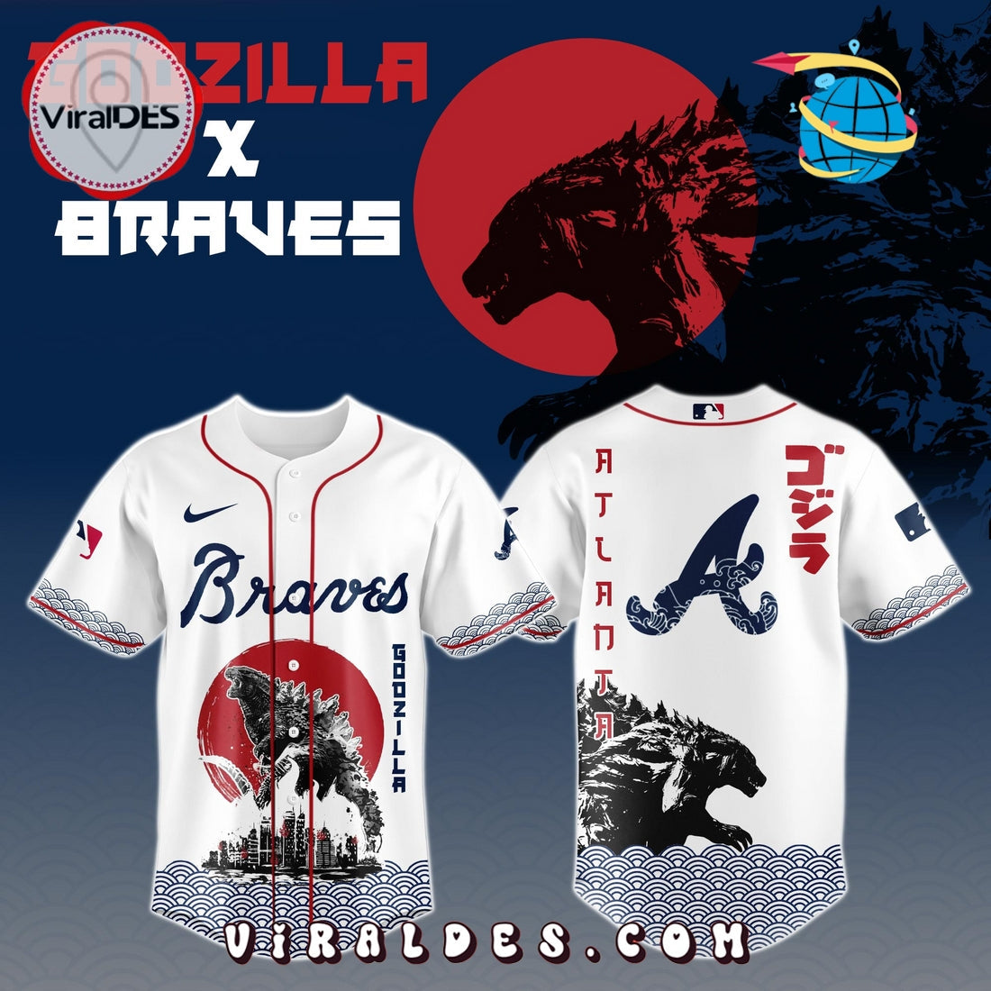 Atlanta Braves MLB x Godzilla Baseball Jersey