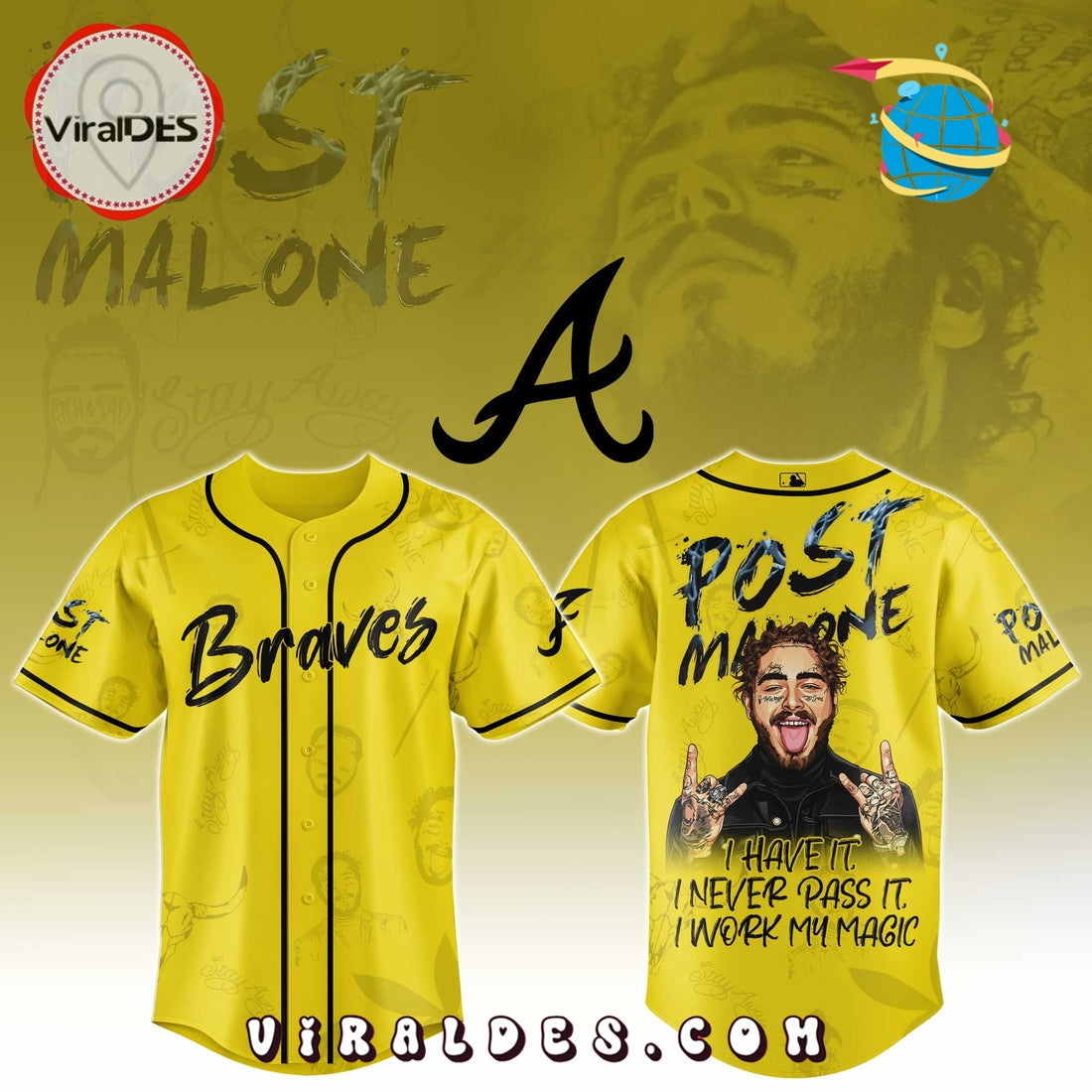 Atlanta Braves x Post Malone Tour Baseball Jersey