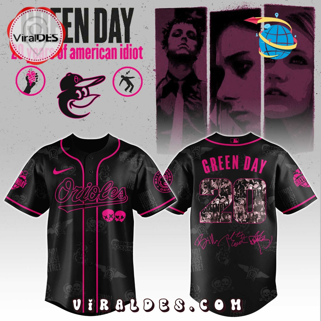 Baltimore Orioles MLB x Green Day 20th Anniversary Baseball Jersey