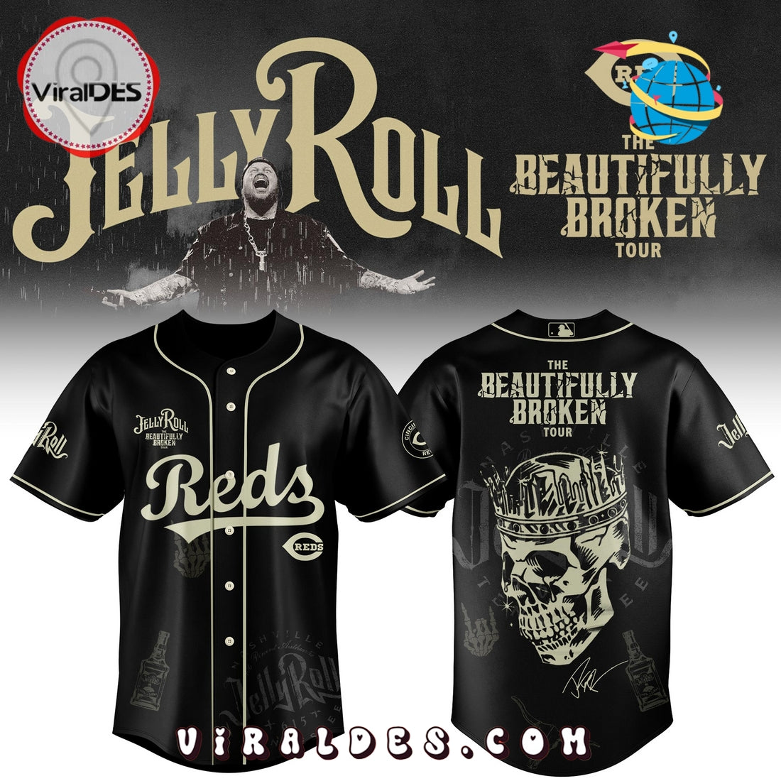 Cincinnati Reds x Jelly Roll Tour Baseball Jersey