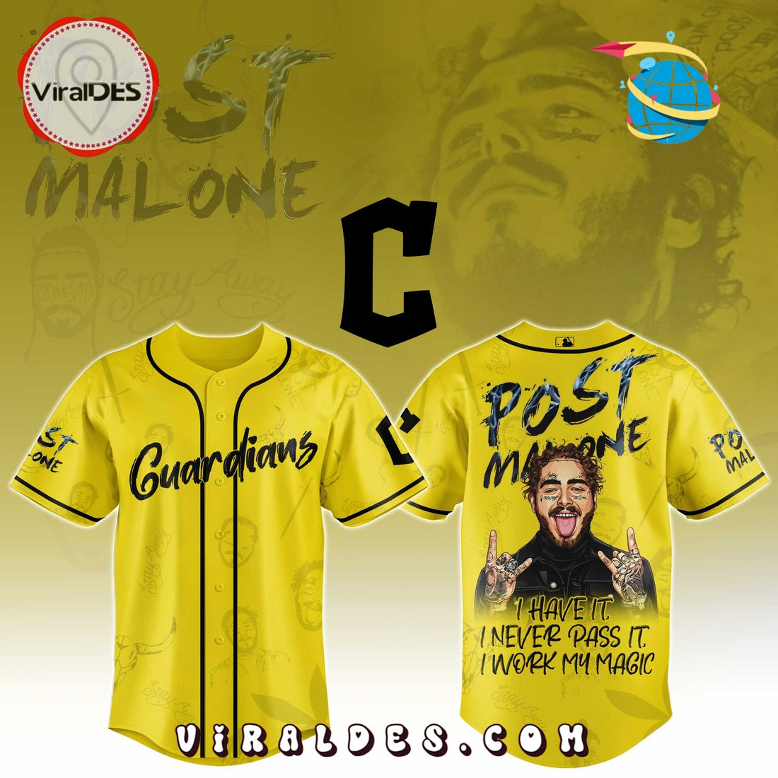 Cleveland Guardians x Post Malone Tour Baseball Jersey