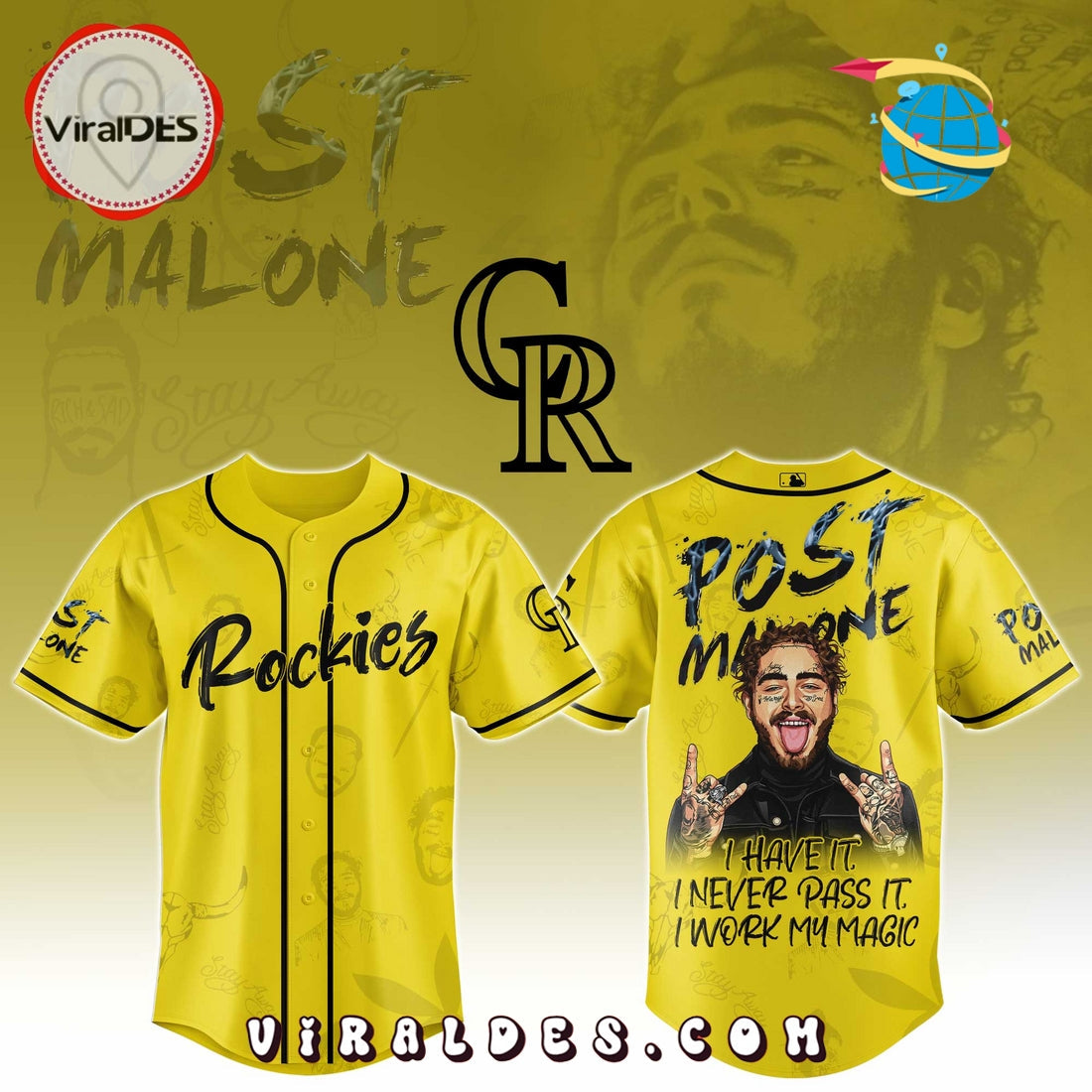 Colorado Rockies x Post Malone Tour Baseball Jersey