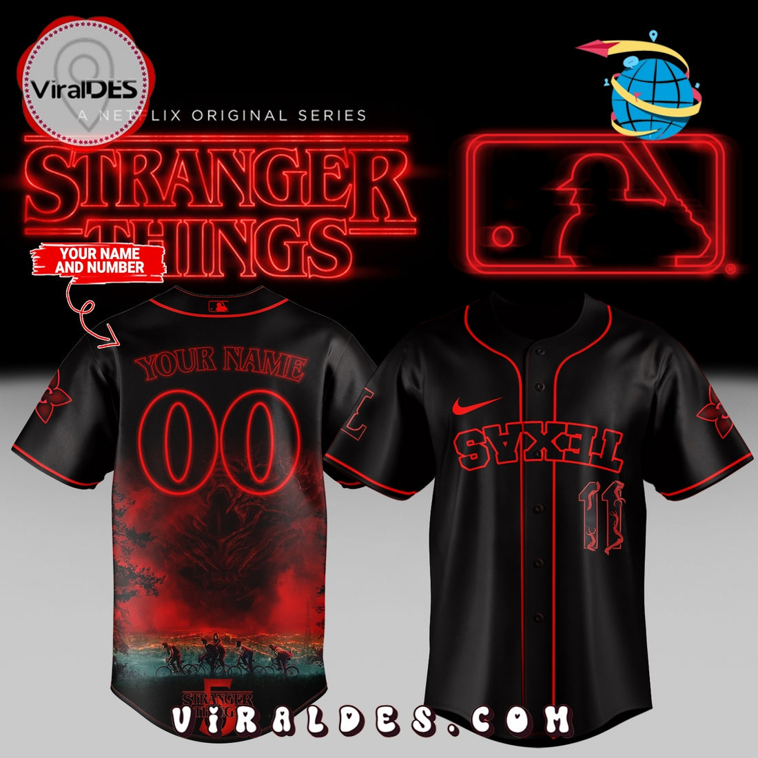 Custom Texas Rangers Stranger Things Jersey