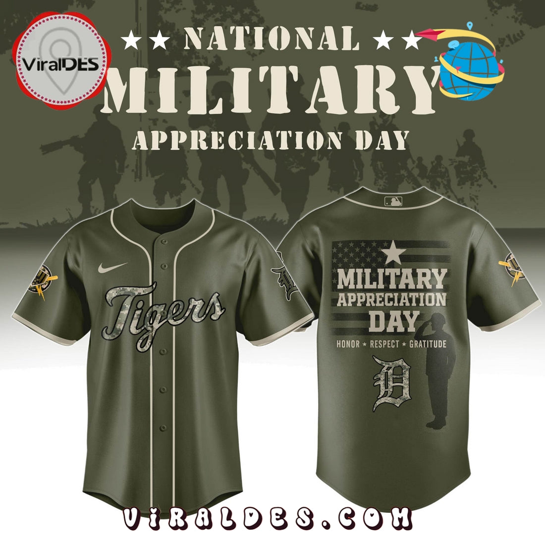Detroit Tigers MLB Military Appreciation Day Baseball Jersey