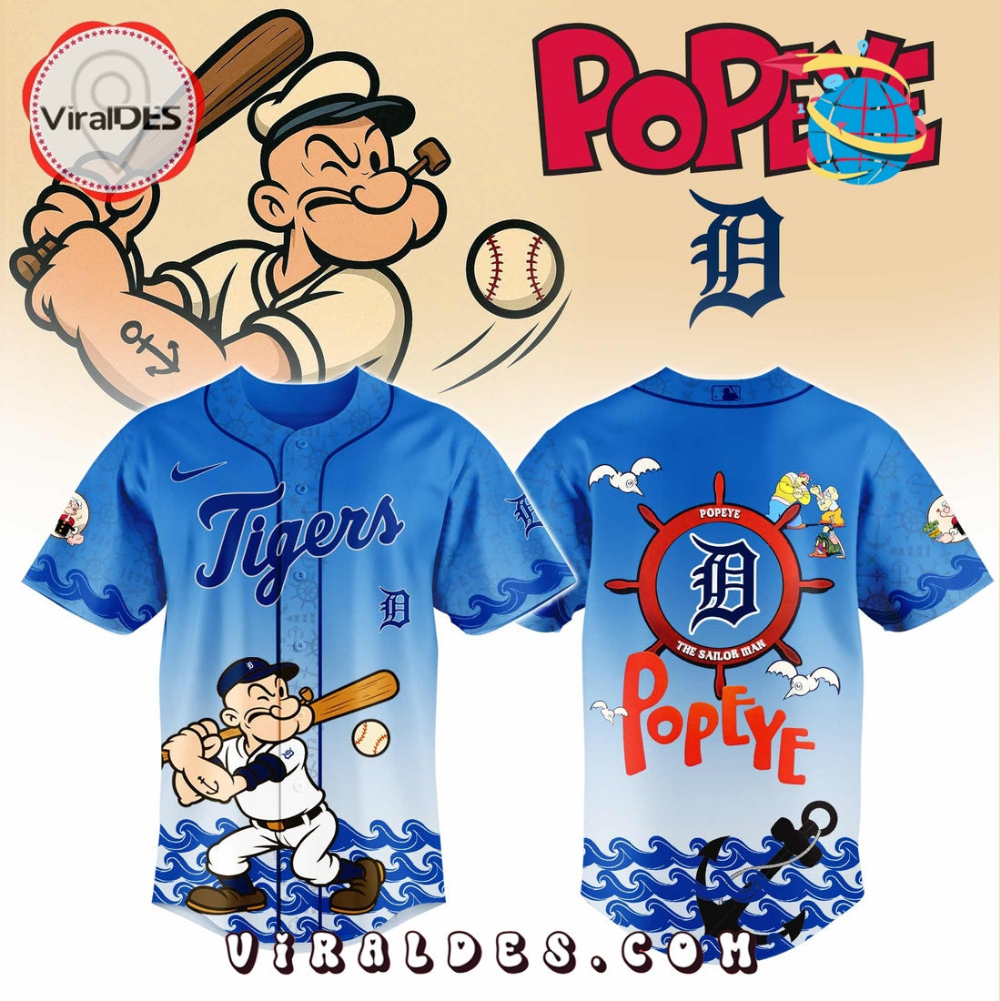 Detroit Tigers MLB x Popeye Baseball Jersey