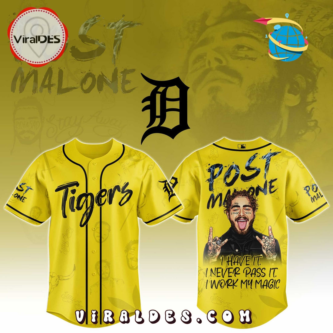 Detroit Tigers x Post Malone Tour Baseball Jersey