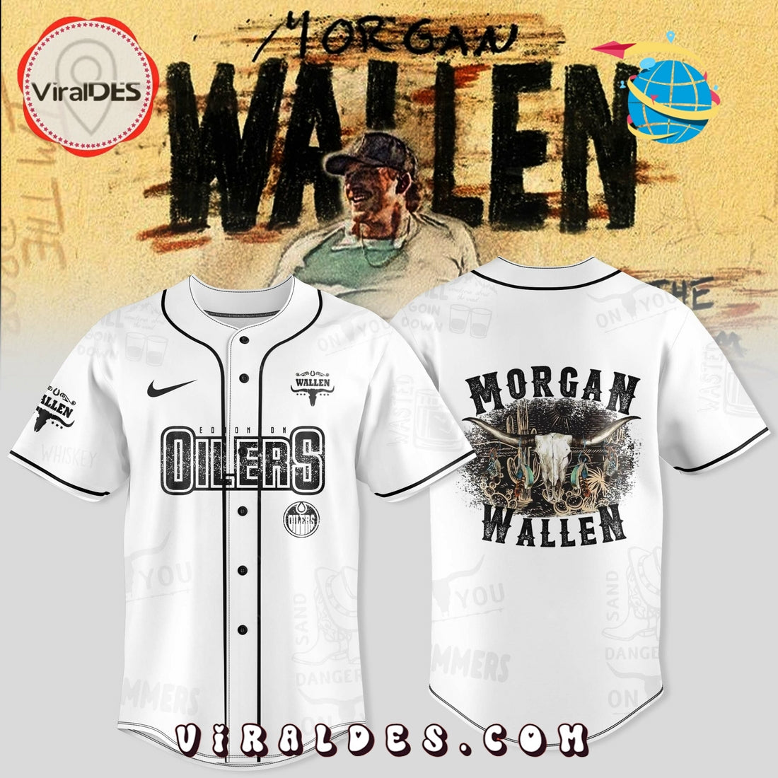 Edmonton Oilers x Morgan Wallen Baseball Jersey