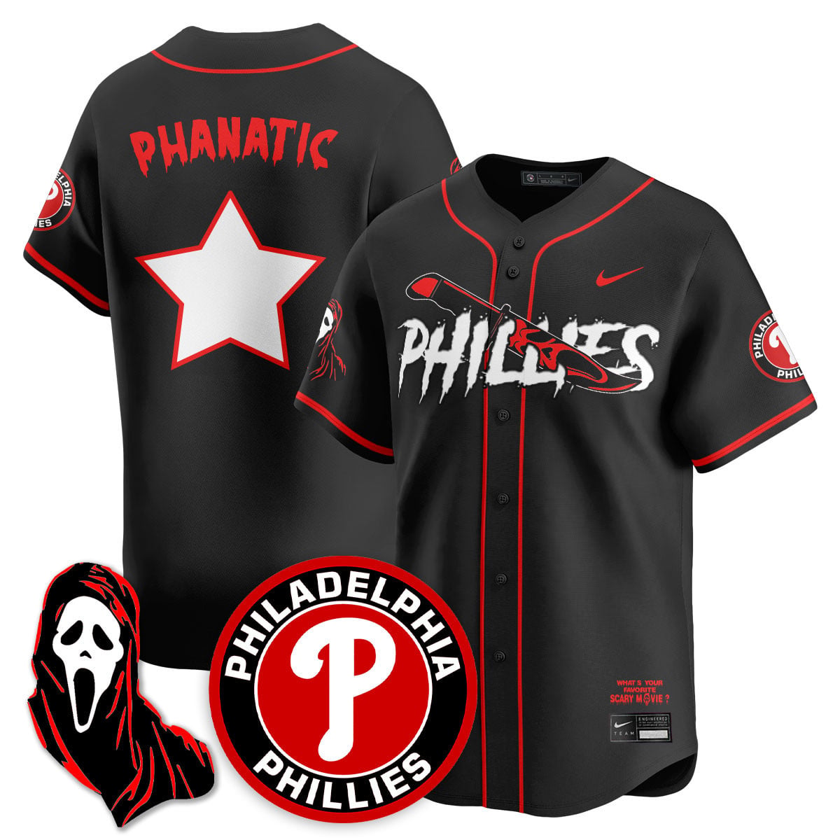 Men's Philadelphia Phillies "Scream Ghostface" Jersey - Stitched