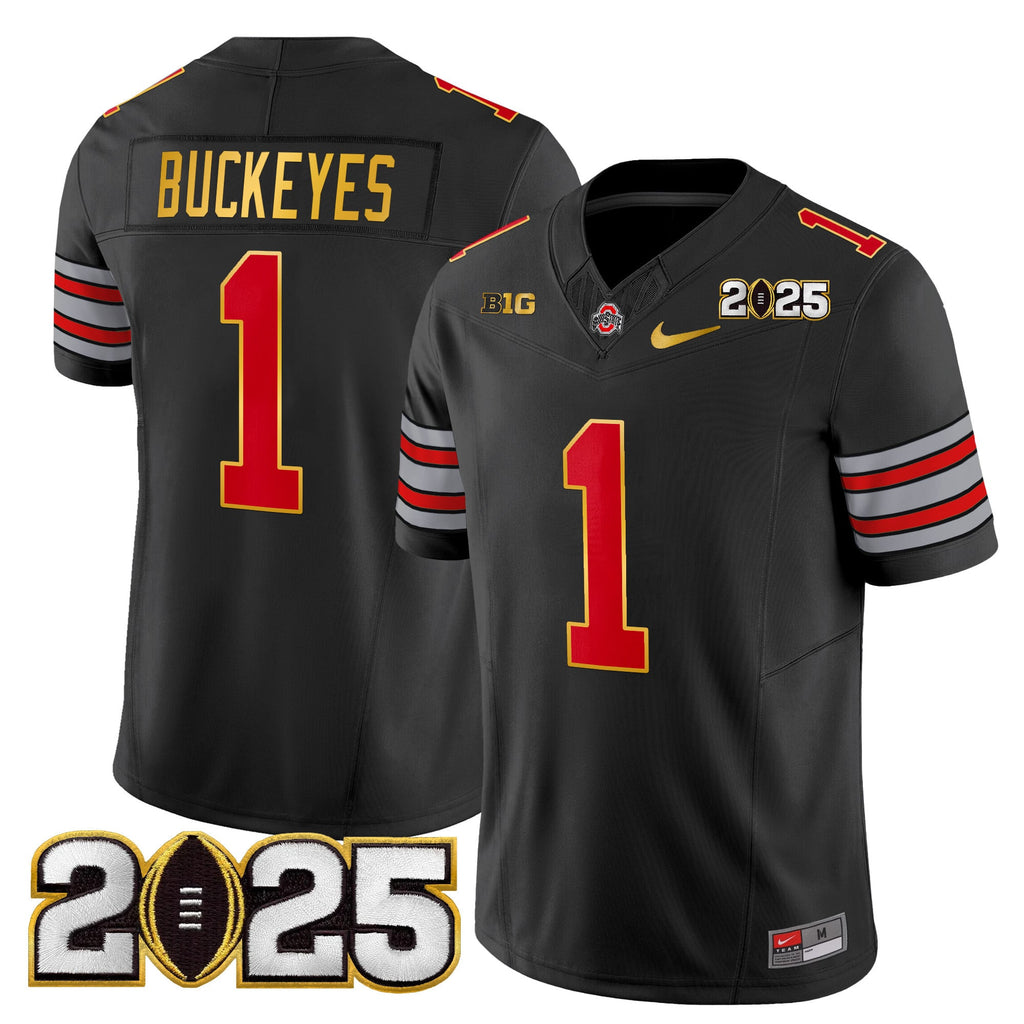 Men's Ohio State Buckeyes 'Heritage Stripe' 2025 CFP Final Patch Gold Trim Vapor Limited Jersey - All Stitched