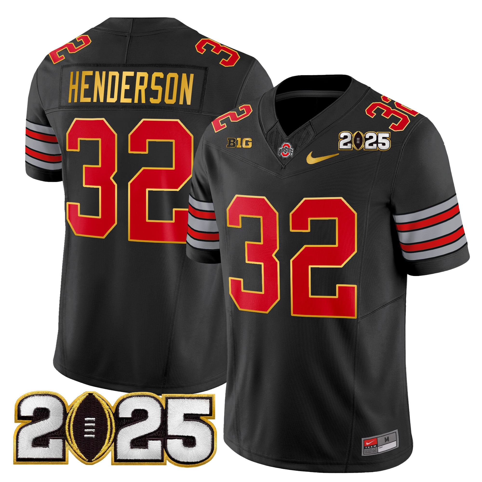 Men's Ohio State Buckeyes 'Heritage Stripe' 2025 CFP Final Patch Gold Trim Vapor Limited Jersey - All Stitched