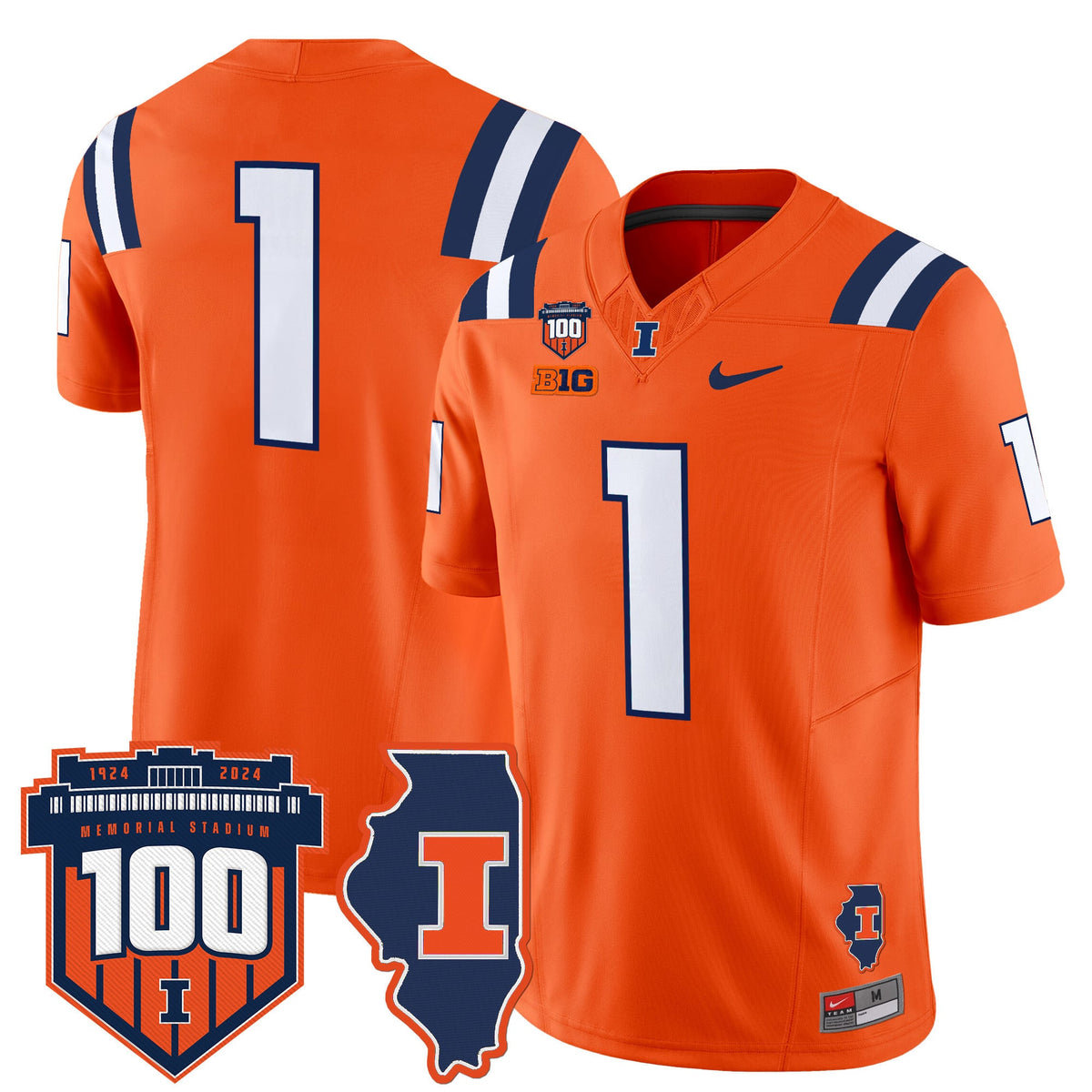 Men's Illinois Fighting Illini 100th Memorial Stadium Patch Vapor Limited Jersey - All Stitched