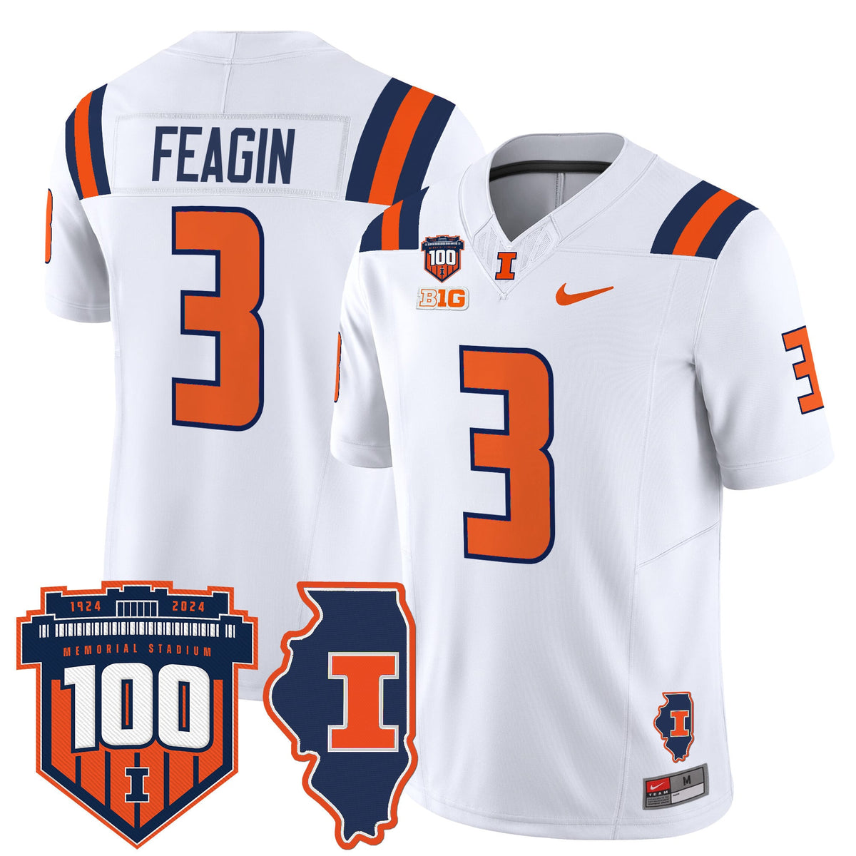 Men's Illinois Fighting Illini 100th Memorial Stadium Patch Vapor Limited Jersey - All Stitched