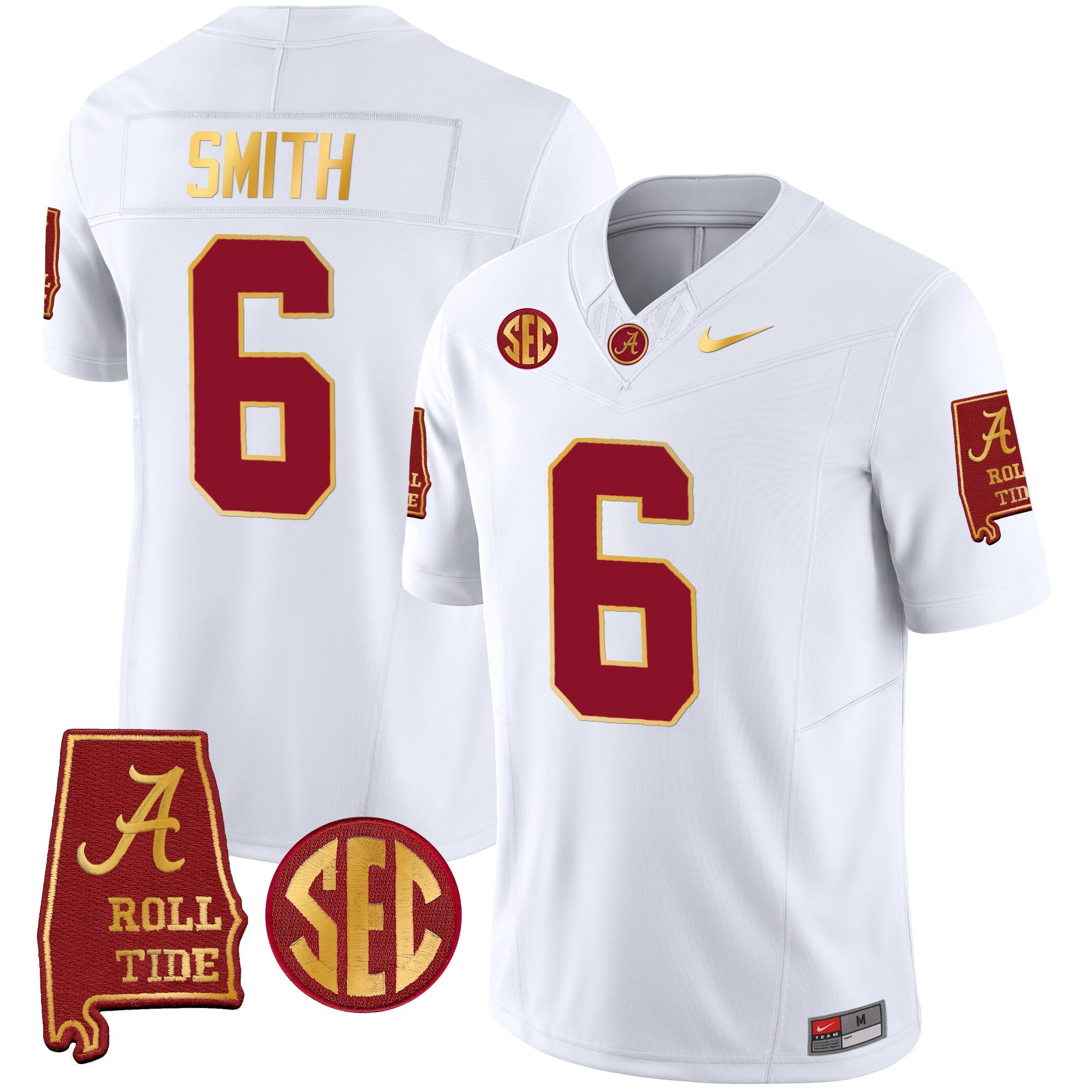 Men's Alabama Crimson Tide Gold Trim Vapor Jersey V2 - Alabama Map - All Stitched