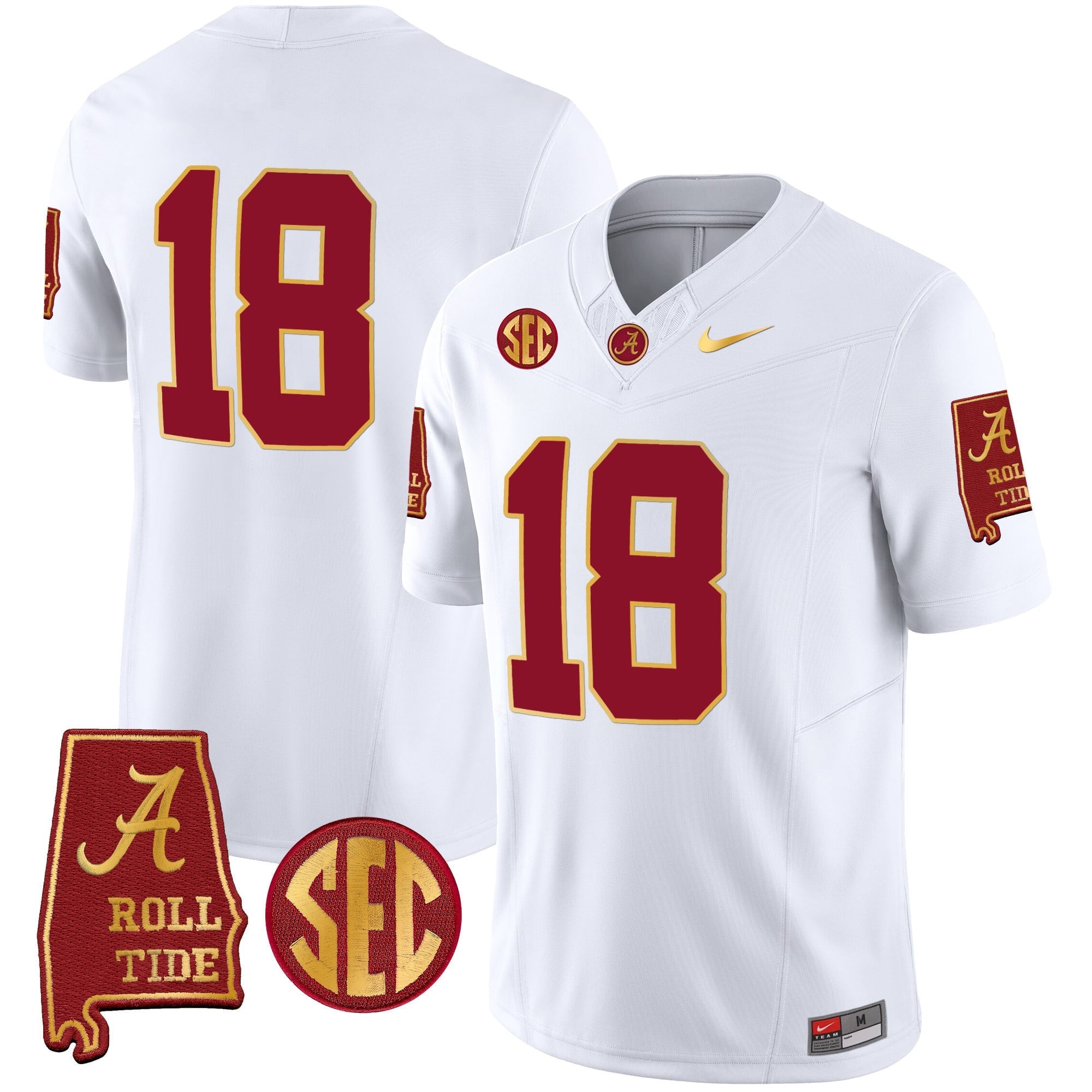 Men's Alabama Crimson Tide Gold Trim Vapor Jersey V2 - Alabama Map - All Stitched