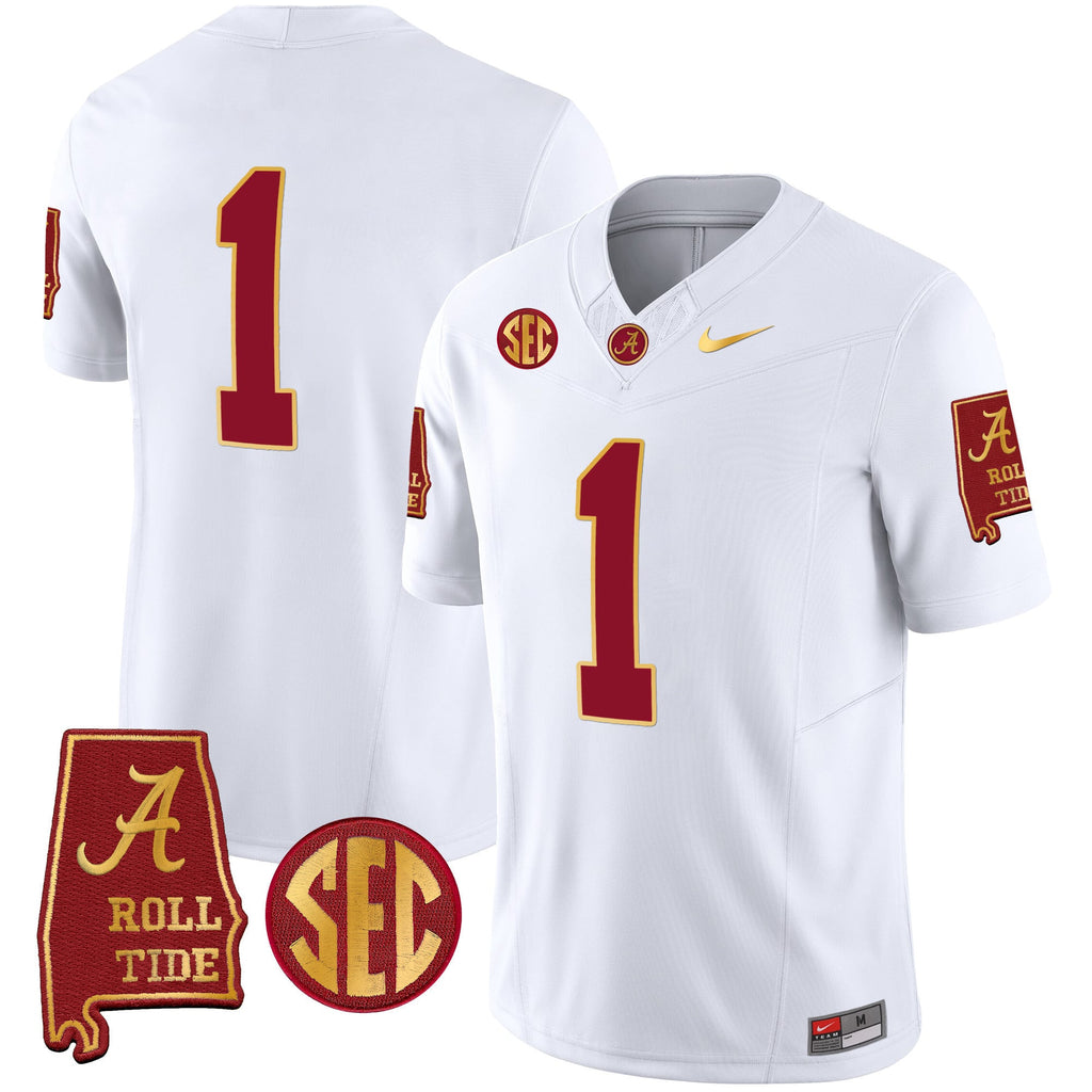 Men's Alabama Crimson Tide Gold Trim Vapor Jersey V2 - Alabama Map - All Stitched