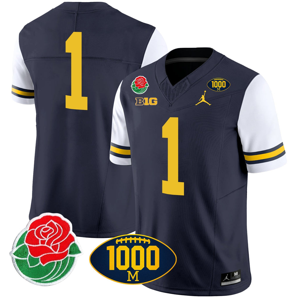 Men's Michigan Wolverines Rose Bowl & 1000 Wins Patch Vapor Jersey - All Stitched