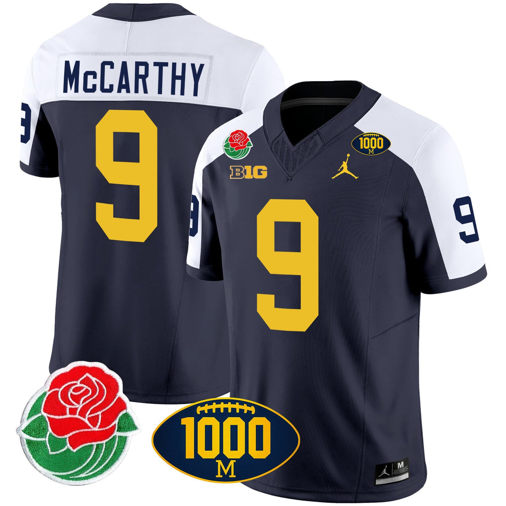 Men's Michigan Wolverines Rose Bowl & 1000 Wins Patch Vapor Jersey - All Stitched