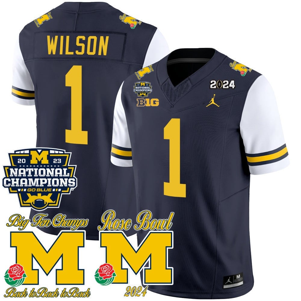 Men's Michigan Wolverines 2023 National Champions & Rose Bowl Patch Vapor Jersey - All Stitched