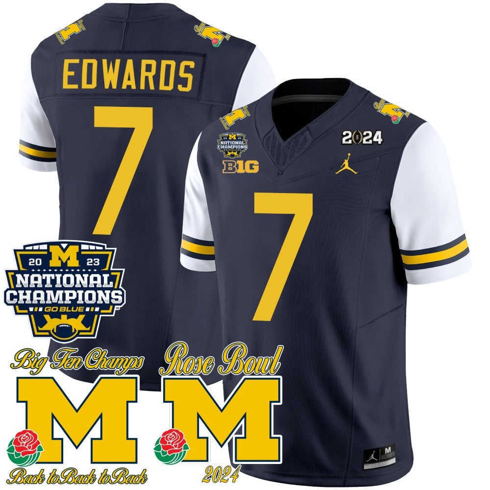 Men's Michigan Wolverines 2023 National Champions & Rose Bowl Patch Vapor Jersey - All Stitched
