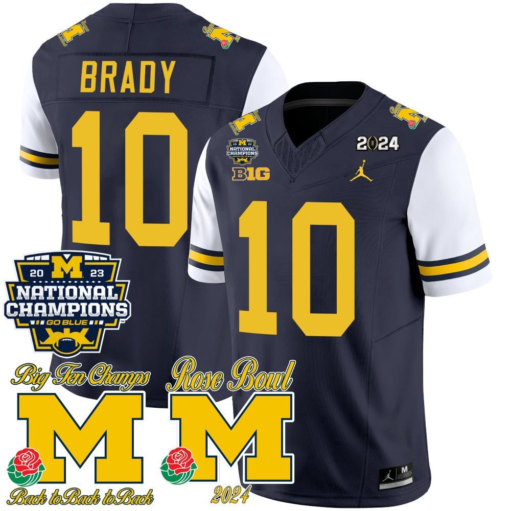 Men's Michigan Wolverines 2023 National Champions & Rose Bowl Patch Vapor Jersey - All Stitched