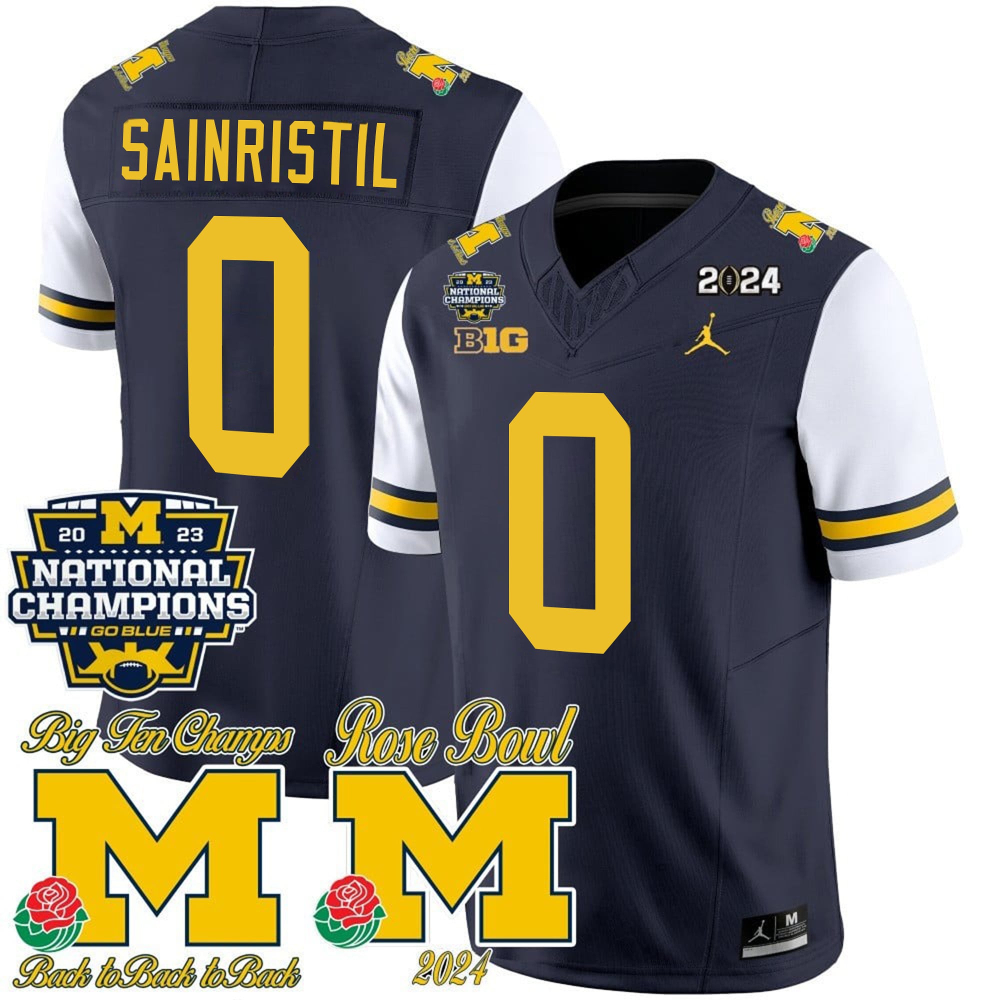 Men's Michigan Wolverines 2023 National Champions & Rose Bowl Patch Vapor Jersey - All Stitched