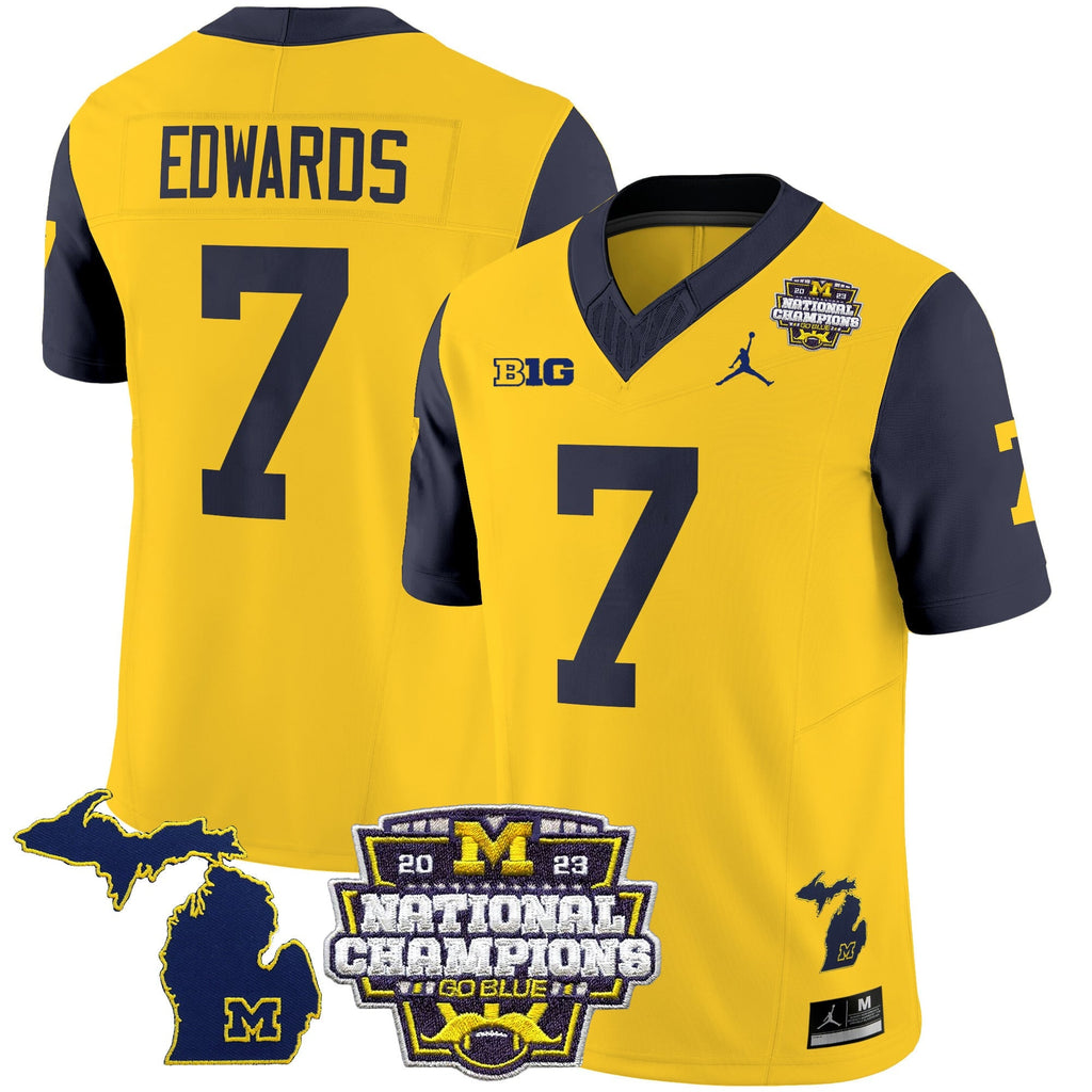 Men's Michigan Wolverines 2023 National Champions Patch Vapor Jersey V6 - All Stitched