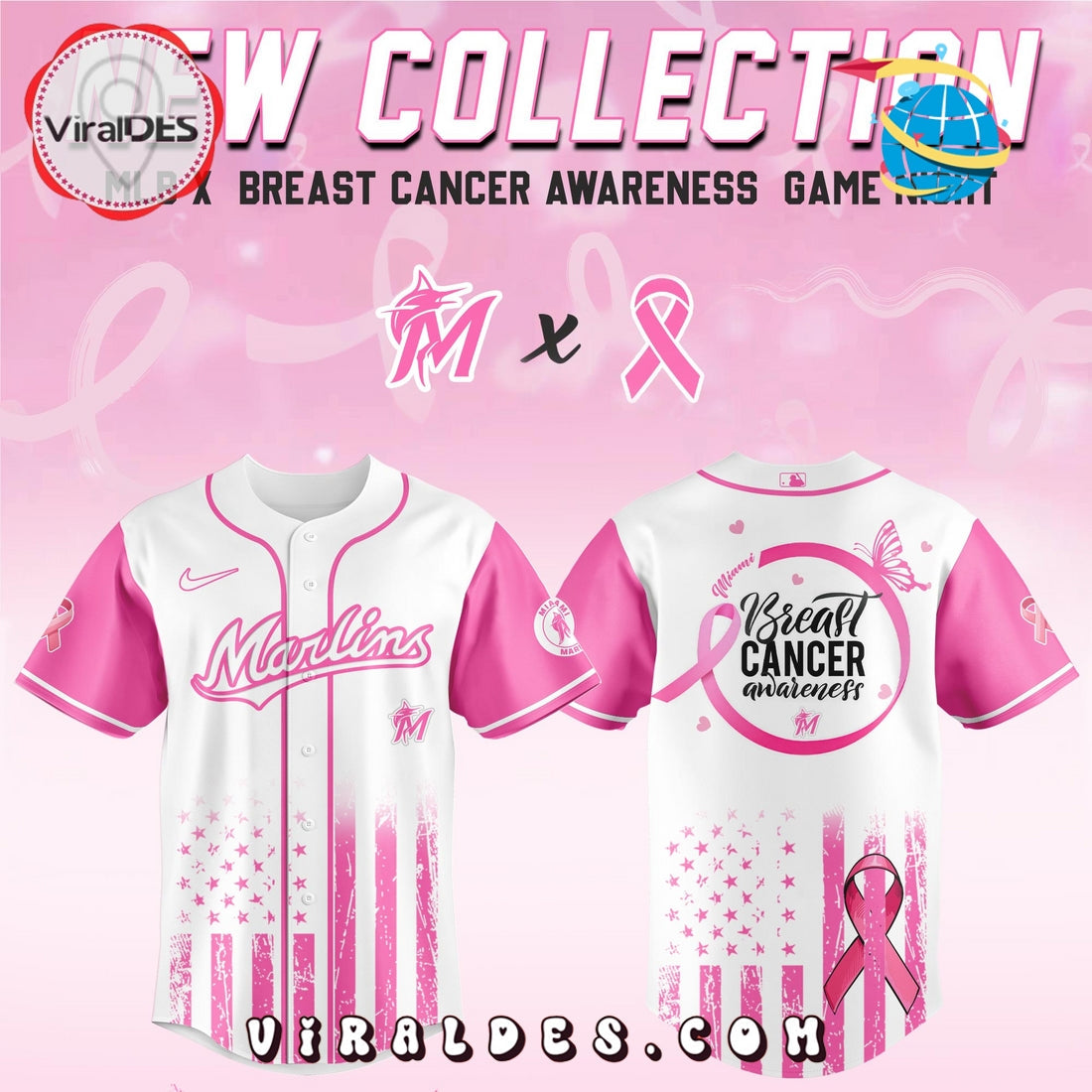 Miami Marlins x Breast Cancer Awareness Game Night Baseball Jersey