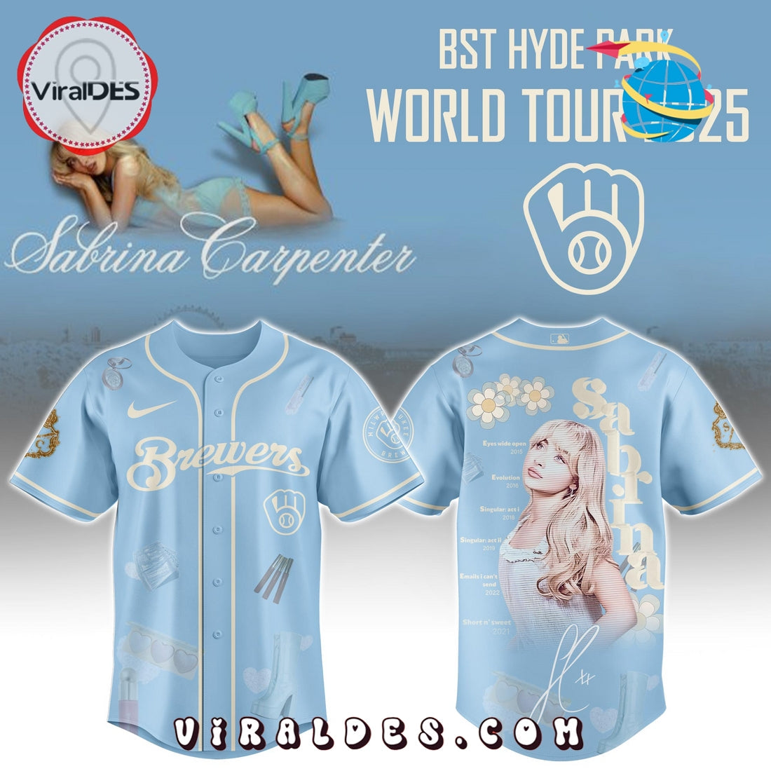 Milwaukee Brewers MLB x Sabrina Carpenter Baseball Jersey