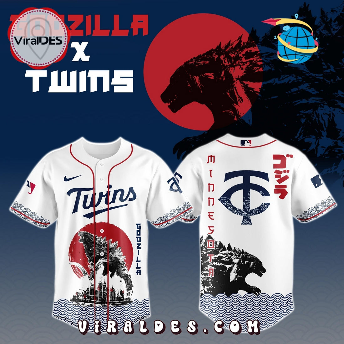 Minnesota Twins MLB x Godzilla Baseball Jersey