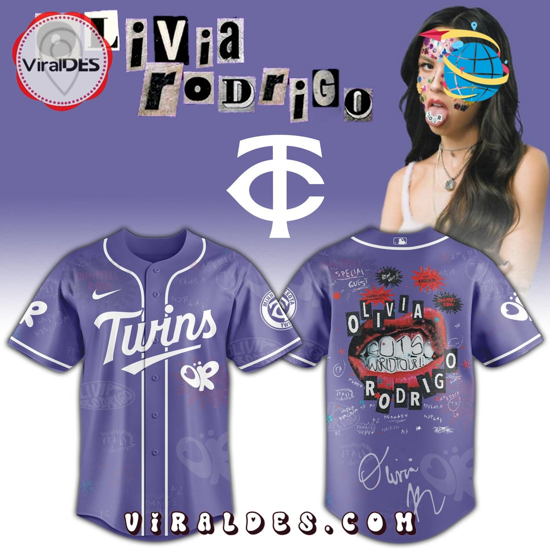 Minnesota Twins MLB x Olivia Rodrigo Guts World Tour Jersey