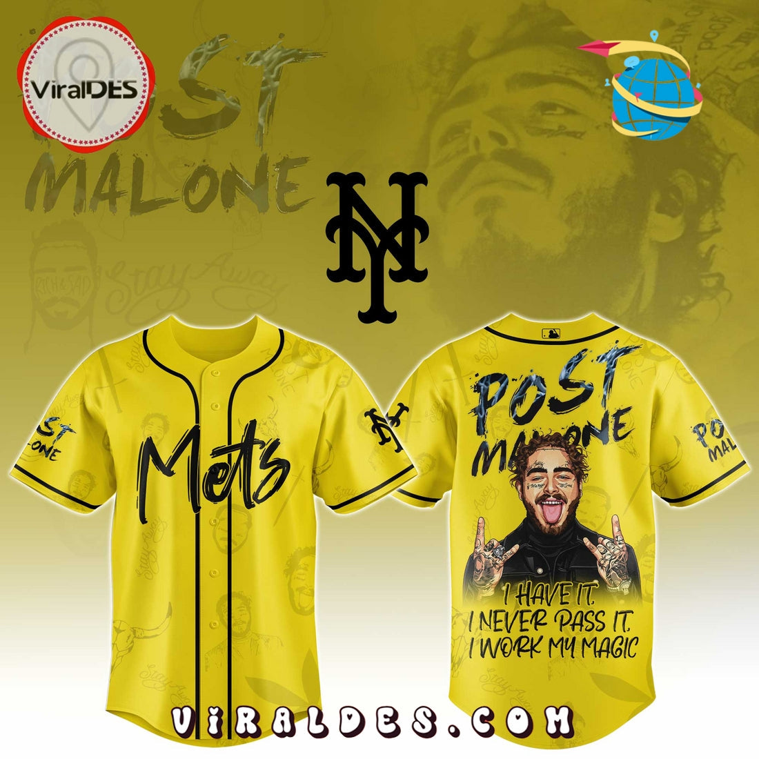 NY Mets x Post Malone Tour Baseball Jersey