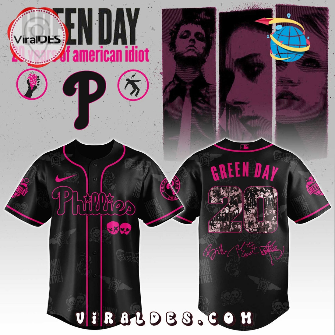 Philadelphia Phillies MLB x Green Day 20th Anniversary Baseball Jersey