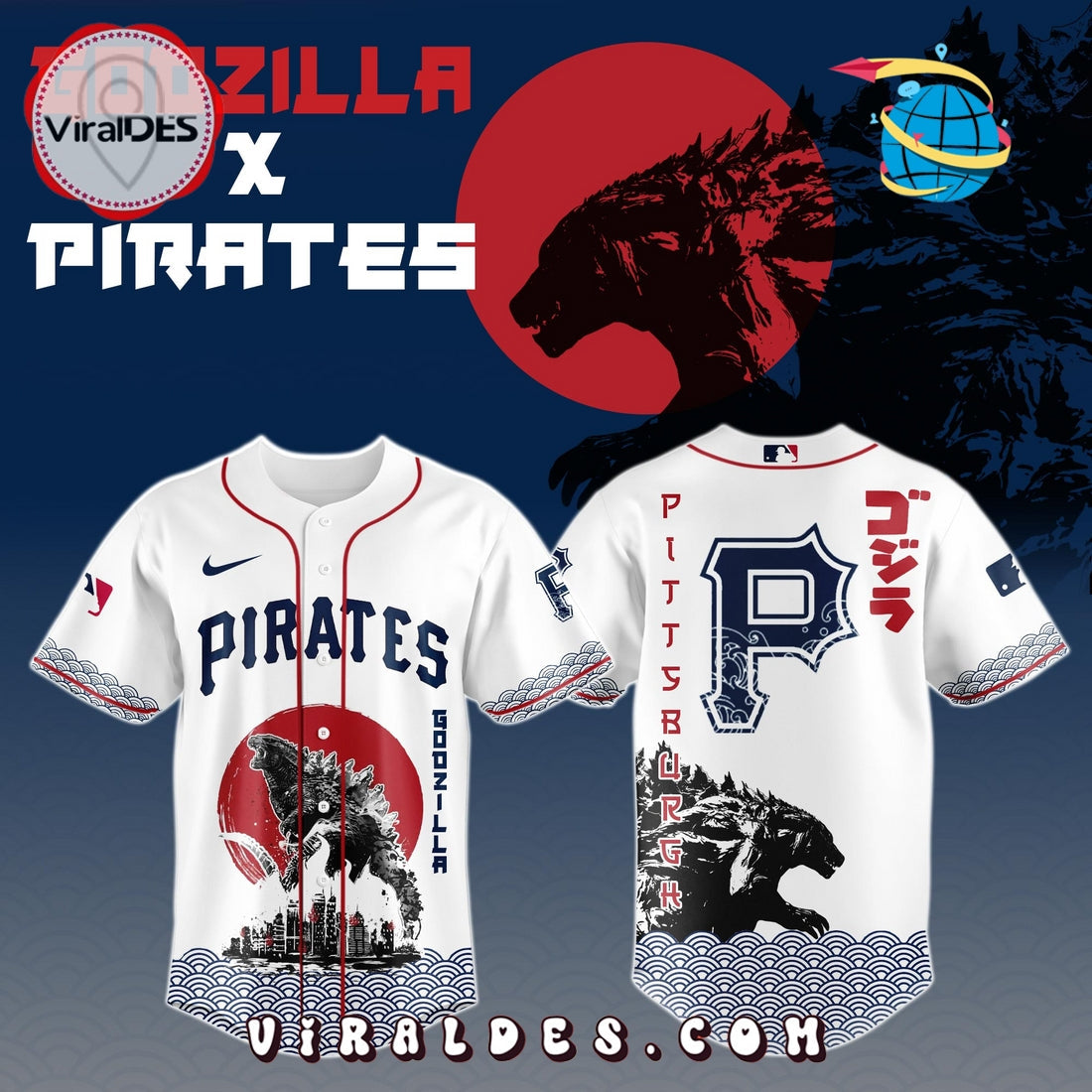 Pittsburgh Pirates MLB x Godzilla Baseball Jersey