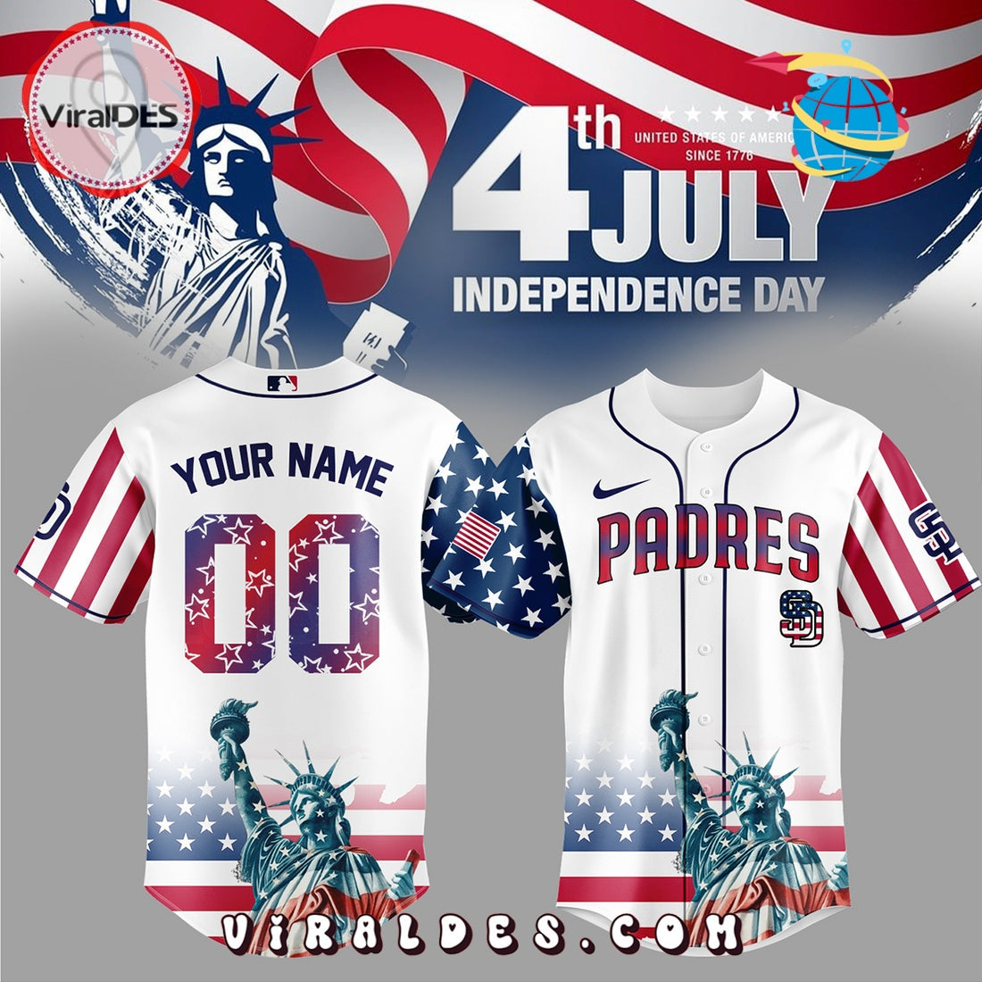 San Diego Padres Custom Independence Day Baseball Jersey