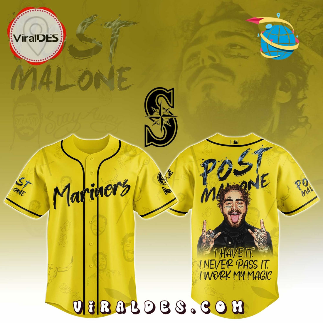 Seattle Mariners x Post Malone Tour Baseball Jersey