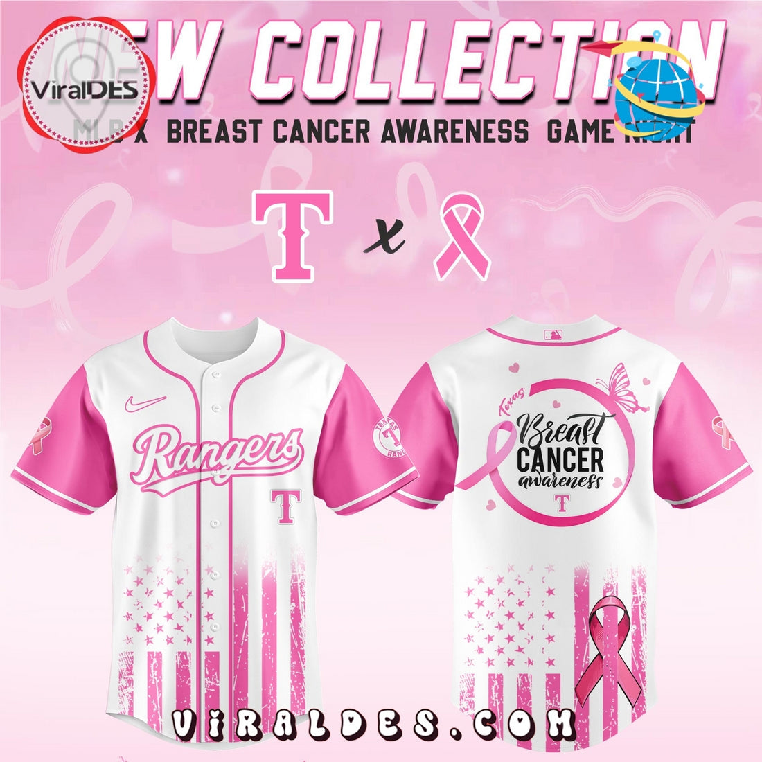 Texas Rangers x Breast Cancer Awareness Game Night Baseball Jersey