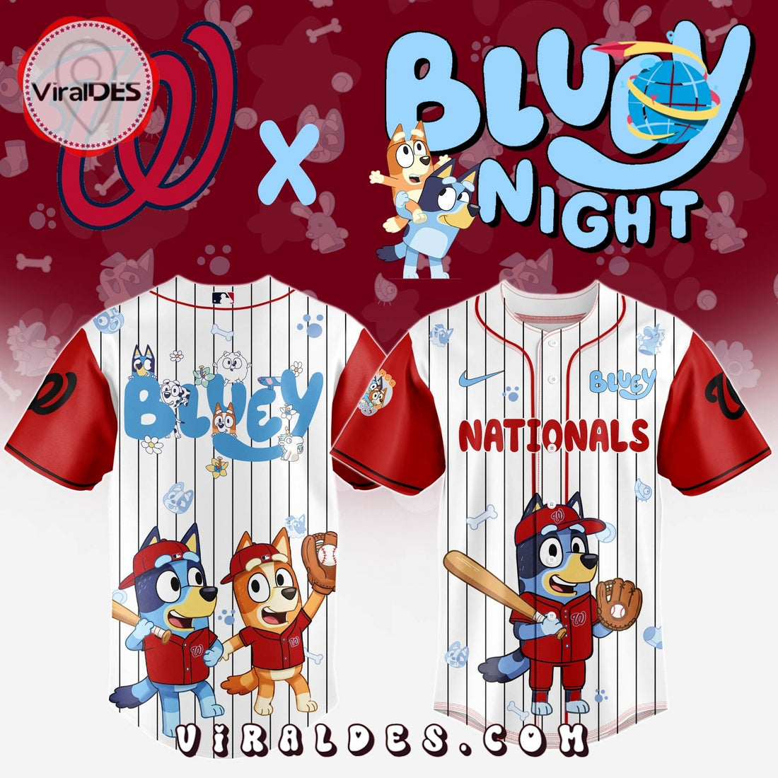 Washington Nationals MLB Bluey And Bingo Baseball Jersey